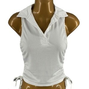 Just Polly New‎ York Ivory Ribbed Sleeveless Polo Top Womens S NWT Cropped